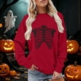 thumbnail image 2 of Rggeeun Crew Neck Sweatshirts Women Skeleton Pattern Plus Size Long Sleeve Relaxed Fit Soft Lightweight for Halloween Daily Wear Stylish Tops,Red,Xl, 2 of 4