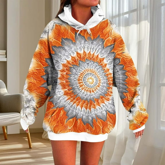 VBVC Women's Winter Classic Tops,Tie Dye Hoodie Coats For Women and Men,Wearable Blanket Hoodie for Adult,Orange,Size S