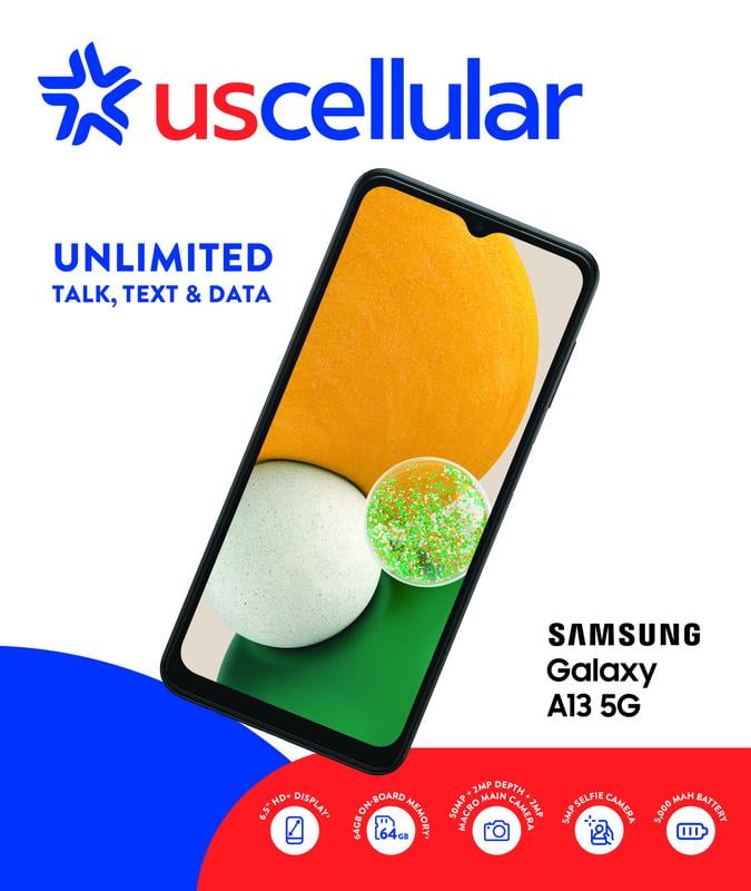 USCellular Samsung Galaxy A13 5G, 64GB, Black - Prepaid Smartphone