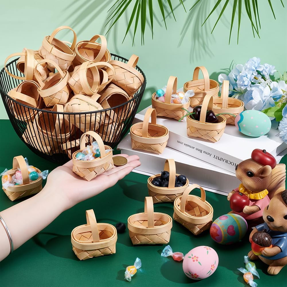 40 Pack Mini Weaving Baskets with Handles Farmhouse Small Basket Farmhouse Flower Containers for Picnic Wedding Party Favors Tree