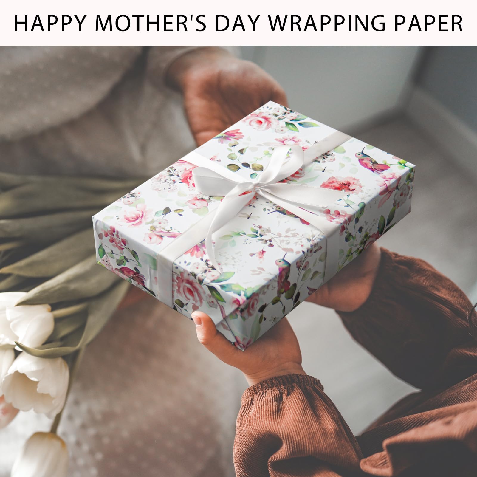 HOMERAL Floral Gift Wrapping Paper Roll - 17in x 33ft photo 7
