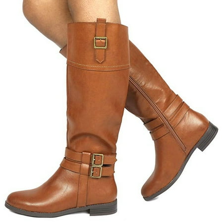 

ERTUTUYI Fashion Womens Slip-On Leather Low-heeled Shoe Over The Knee Cowboy Knight Boots Brown 43