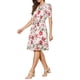 thumbnail image 4 of INSPIRAR CHIC Vestido Midi Floral de Manga Abullonada con Cuello Peter Pan de Cintura Alta en S Beige Rojo, 4 of 6
