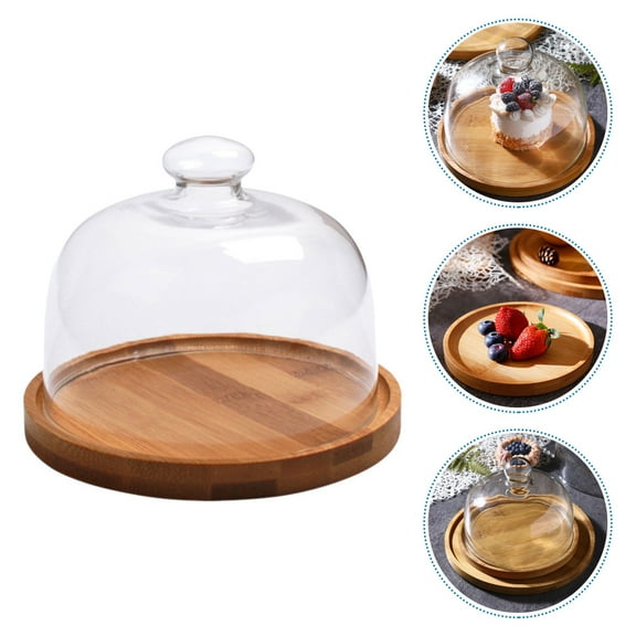 RENACLIPY 1Set Professional Light Brown Cake Display Tray with Glass Cover for Home