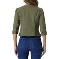 thumbnail image 3 of INSPIRE CHIC Women's Denim Jackets Collarless 3/4 Sleeves Crop Jean Cardigan Jackets M Army Green, 3 of 6
