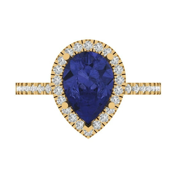 Halo Engagement Ring for Women - 2.38ct Simulated Tanzanite in 18K Yellow Gold Promise Ring