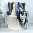 thumbnail image 4 of Urban Soft Flannel Fleece Throw Blanket, Woman with Sunglasses and Blue Hair Hand Drawn Art Watercolor Portrait, Cozy Plush for Indoor and Outdoor Use, 50" x 60", Coconut Blue and Black, by Ambesonne, 4 of 5