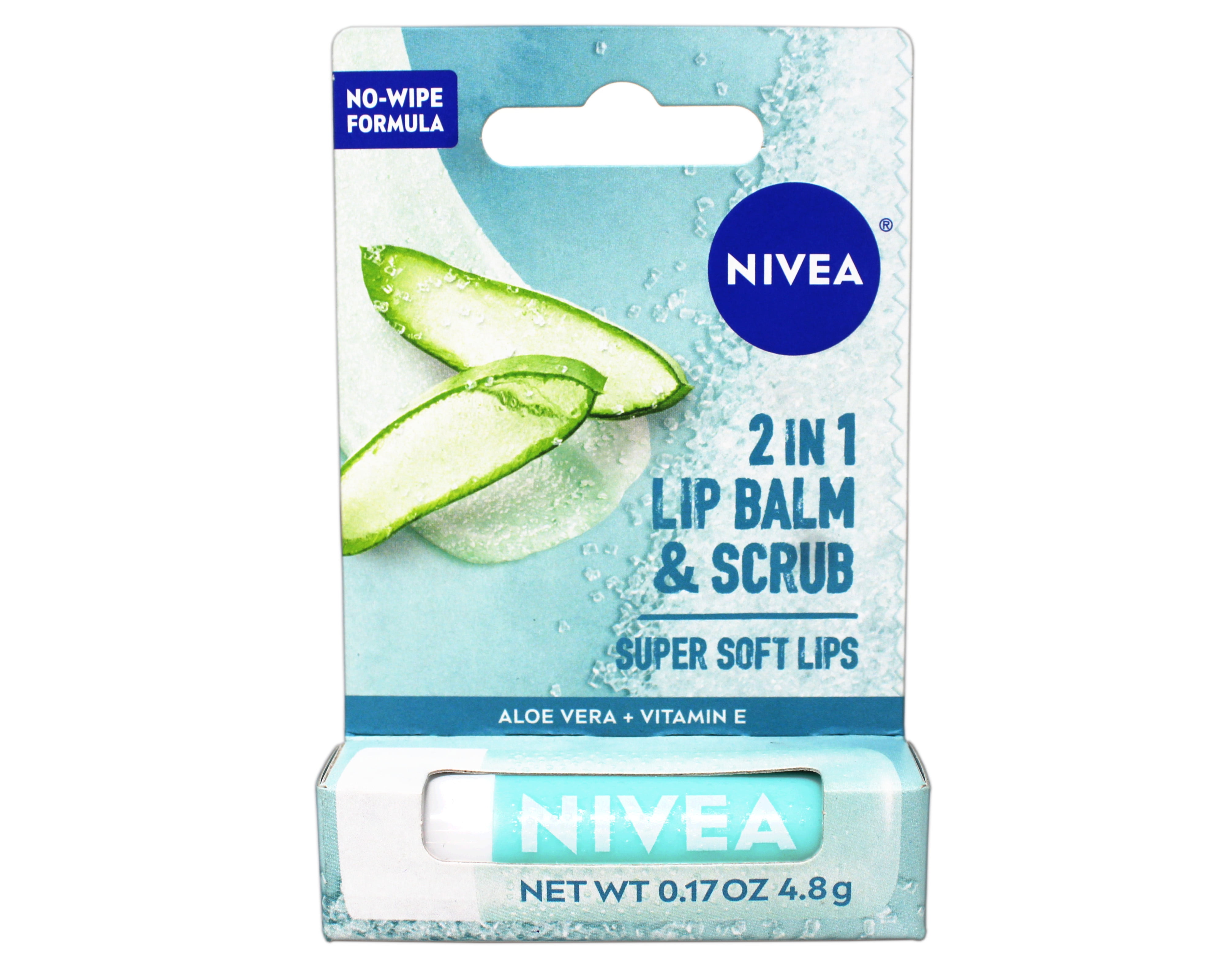 4 Pack - Nivea 2in1 Lip Balm & Scrub Super Soft Lips, Aloe Vera + Vitamin E, 0.17 oz (4.8 g)