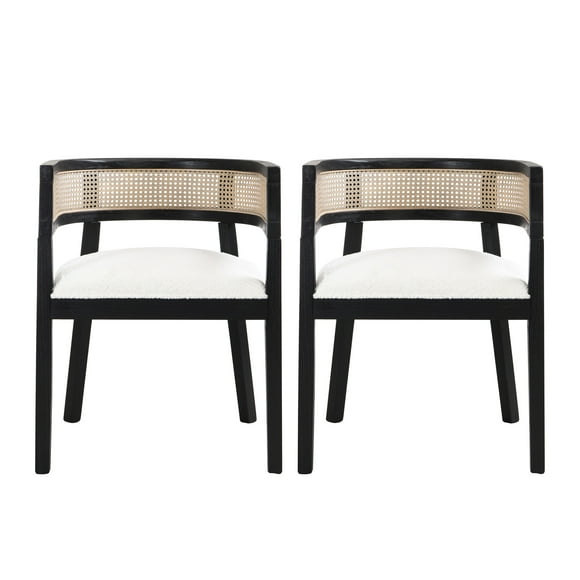 GDF Studio Contemporary Dining Chairs with Rattan Round Backrest & Black Wood Frame, Set of 2