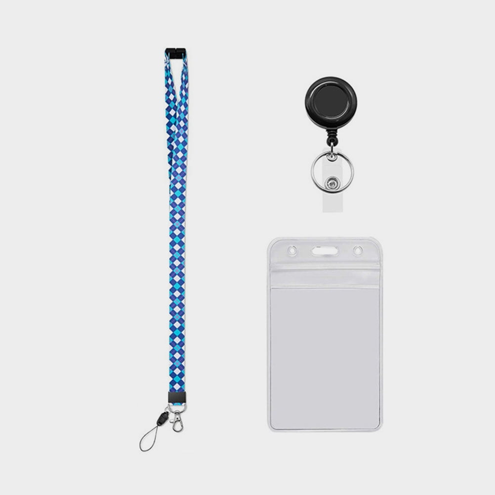 5 Sets Bussiness Card Trading Cartoon Lanyard with Pattern Geometric Figures Protective Case Documents Miss Staff