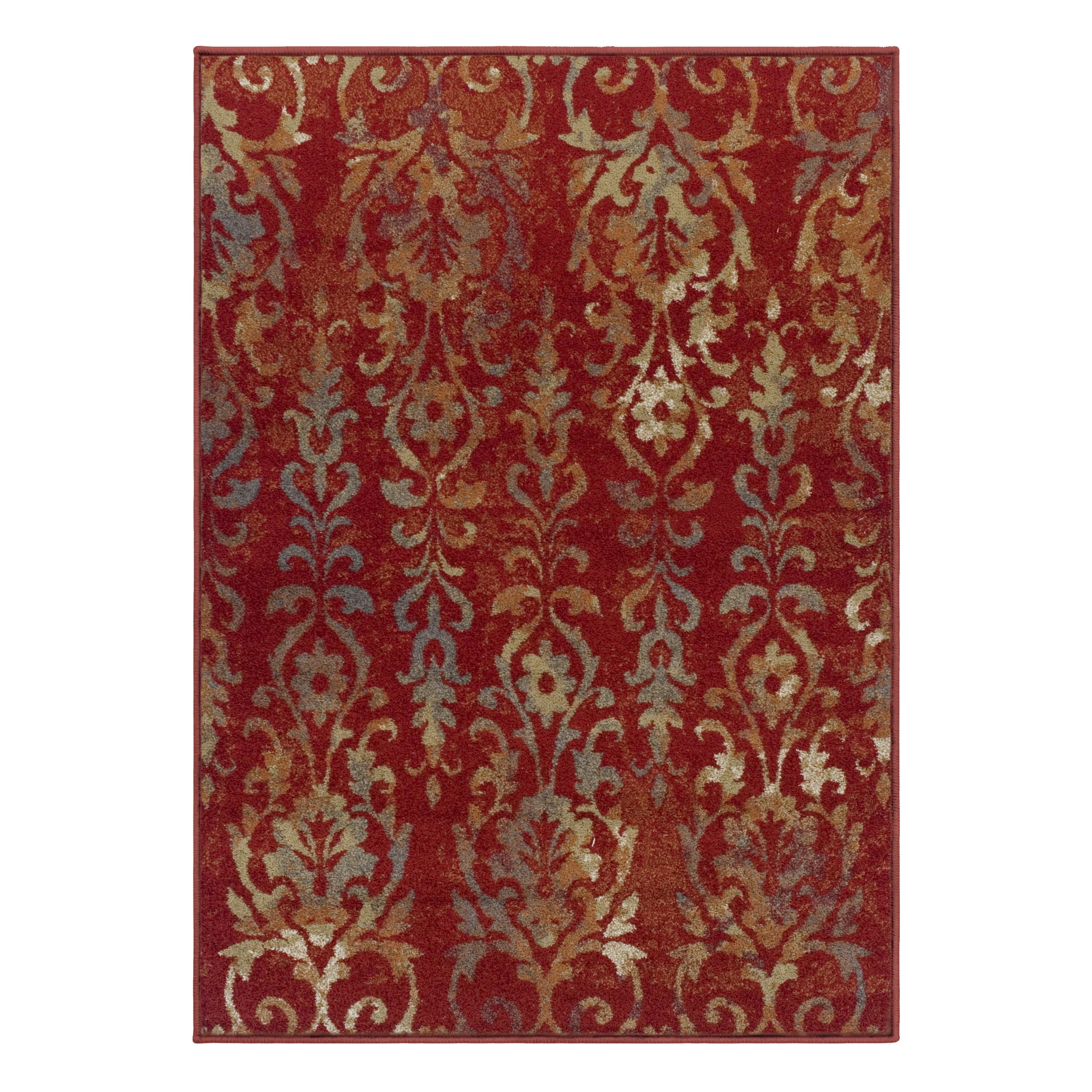 Impressions Lafayette Damask Transitional Modern Area Rug, Maroon Red
