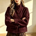thumbnail image 3 of uublik Trench Coat Women Wine Button Down Collared Short Jacket Trendy Clothes, 3 of 6