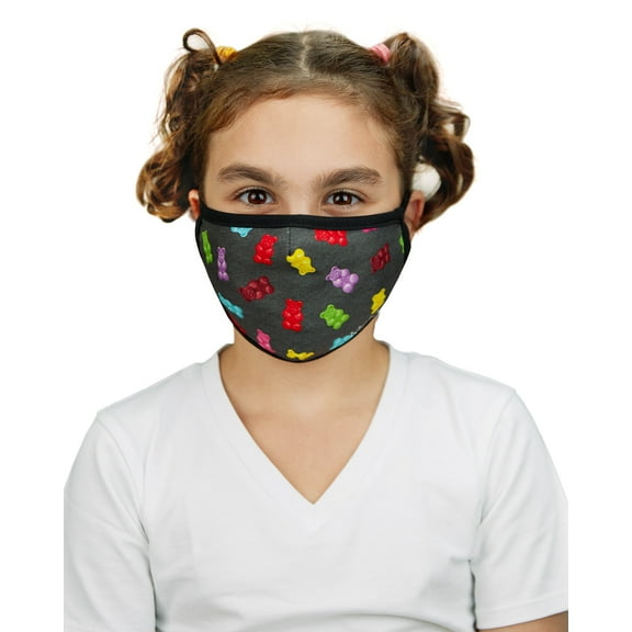 MeMoi Gummy Bears Kids Unisex Face Covering (One Size, Dark Gray Heather)