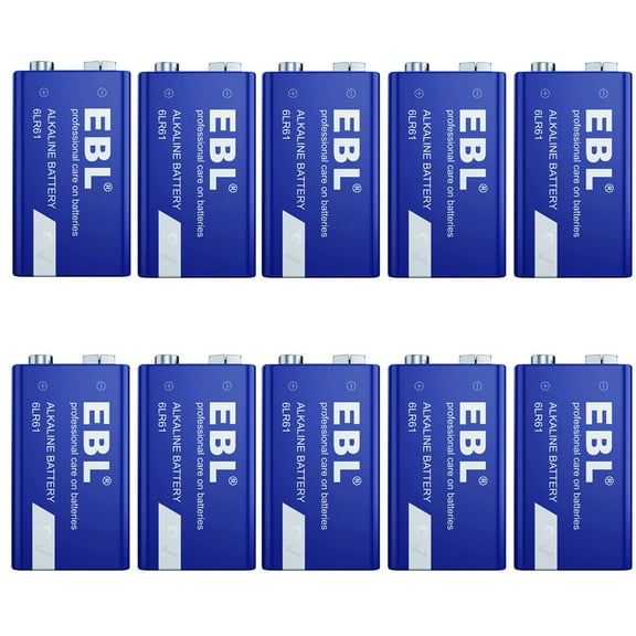 EBL 10Packs 9V Alkaline Battery - Long Lasting 9 Volt Battery for Smoke Alarms, Electronic Toys and More