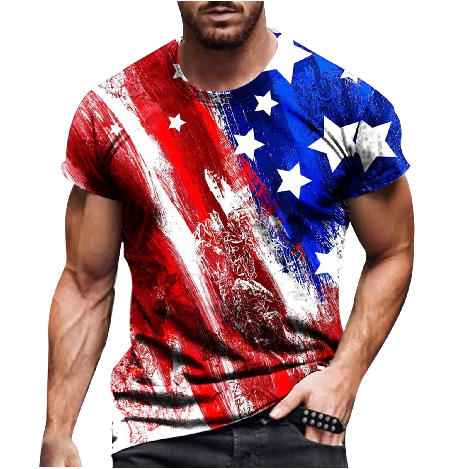 RYRJJ Independence Day Shirts for Men Patriotic American Flag Print ...