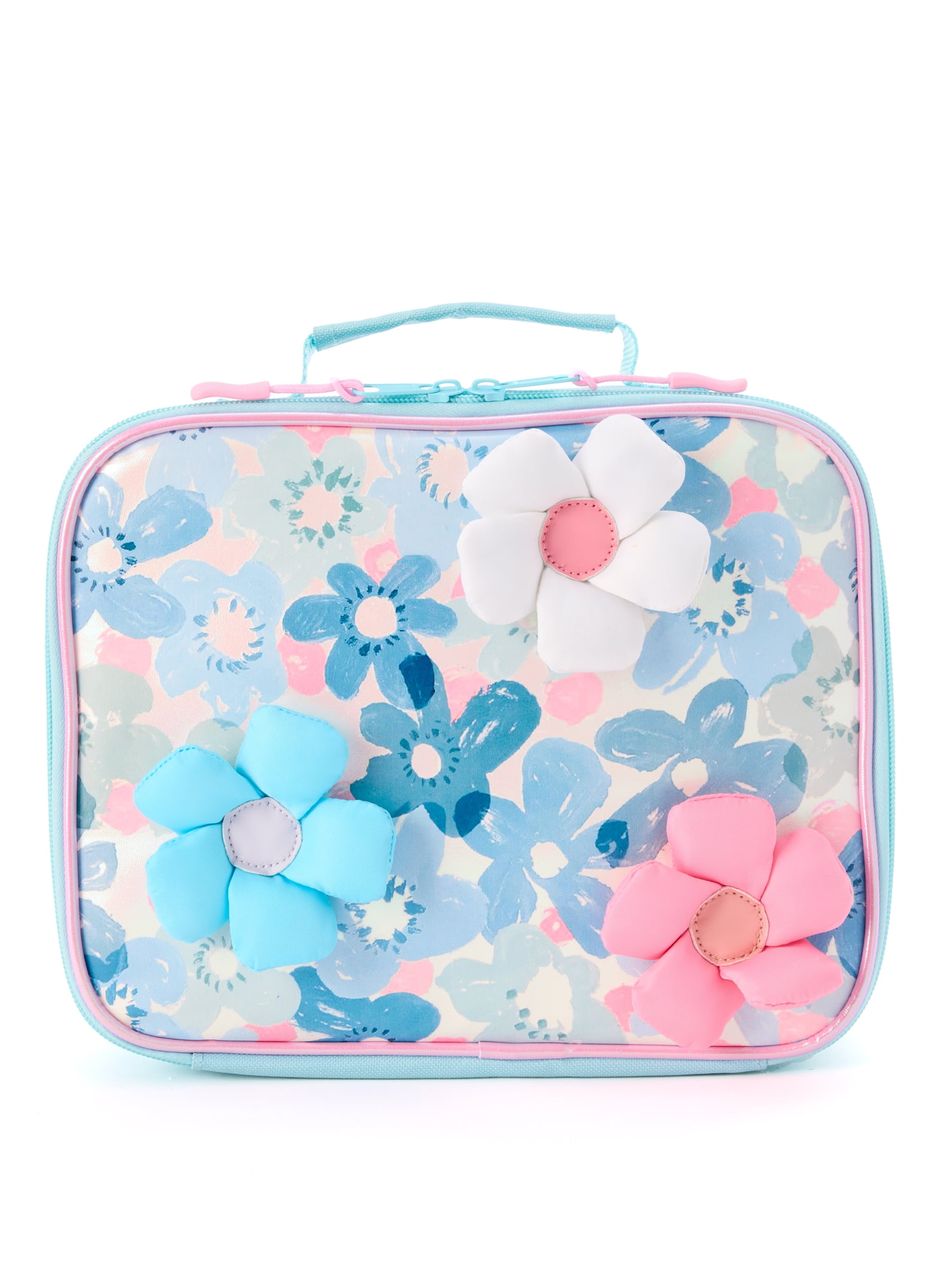 Schoolyard Vibes 17" Girls' 3-Piece Backpack Set with Headphones & Lunch Box, Blue Floral