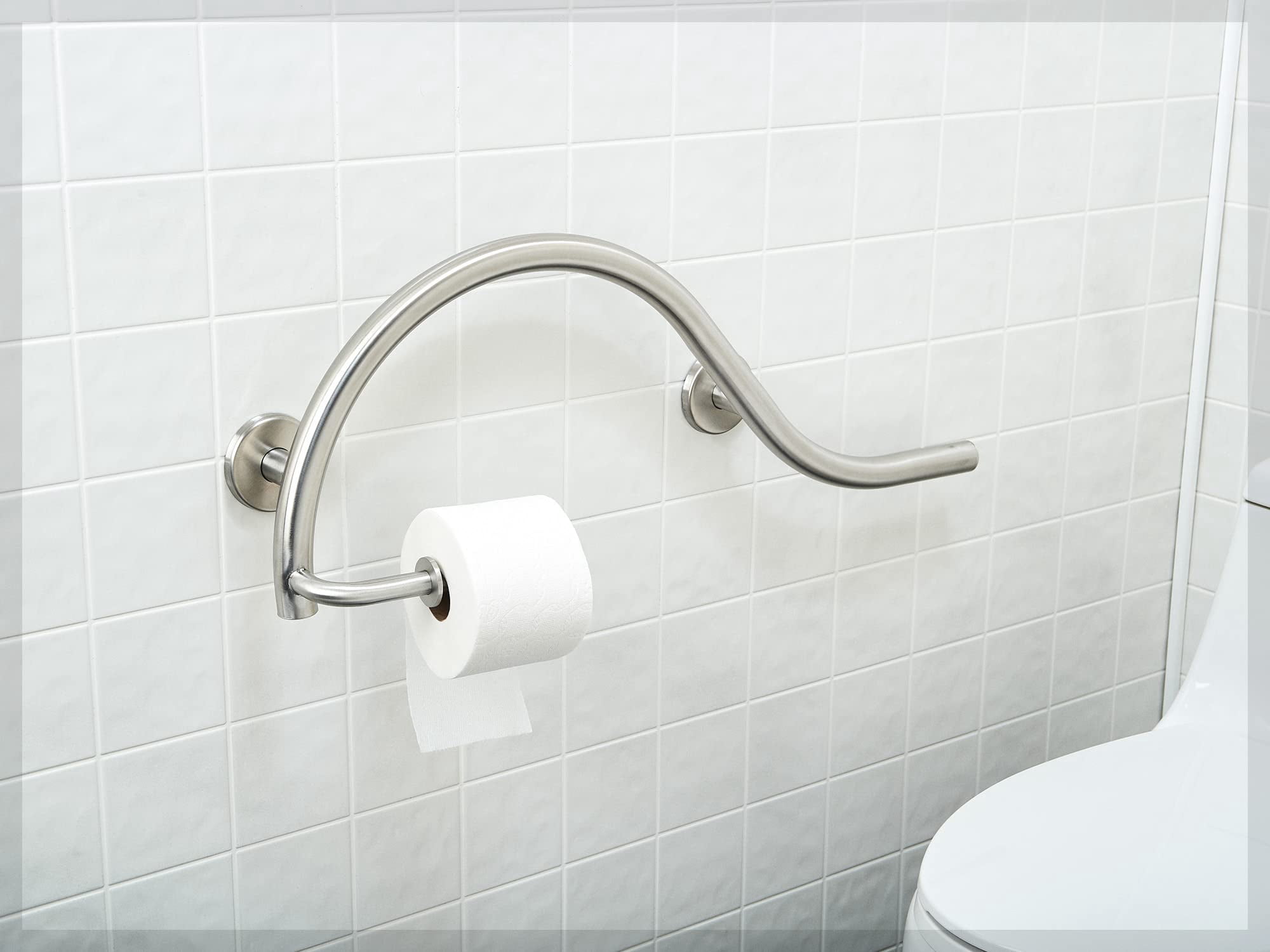 Grab Bar Toilet Paper Holder for Bathroom Safety/304 Stainless Steel/Right/Brushed Finish/ 30" x 11"