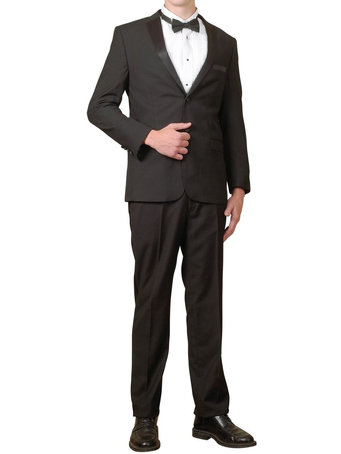 New Mens 5 Pc Complete Black Tuxedo Suit Jacket Pants Shirt Cummerbund Bow Tie 