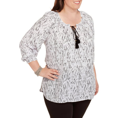 Faded Glory Women's Plus-Size 3/4 Sleeve Woven Peasant Top with ...