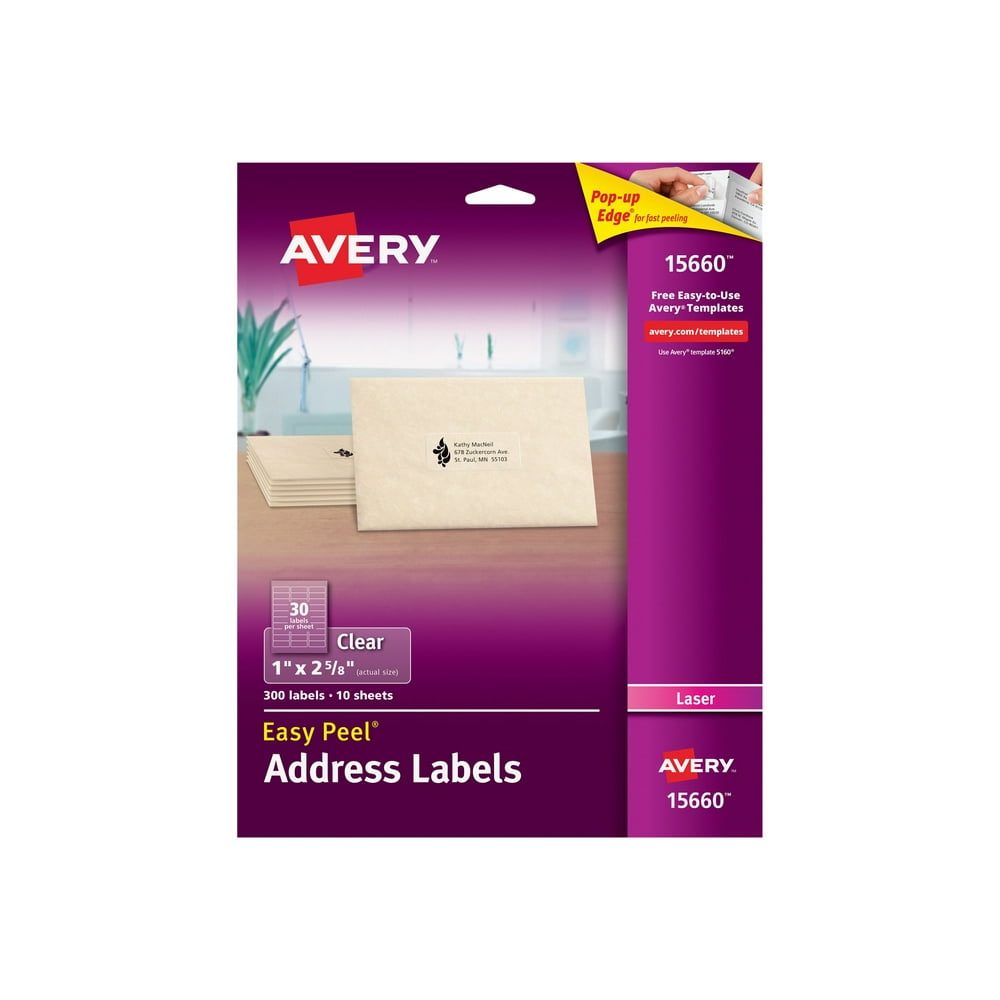 Avery Easy Peel - Permanent adhesive - clear - 1 in x 2.63 in 300 label(s) (10 sheet(s) x 30 ...