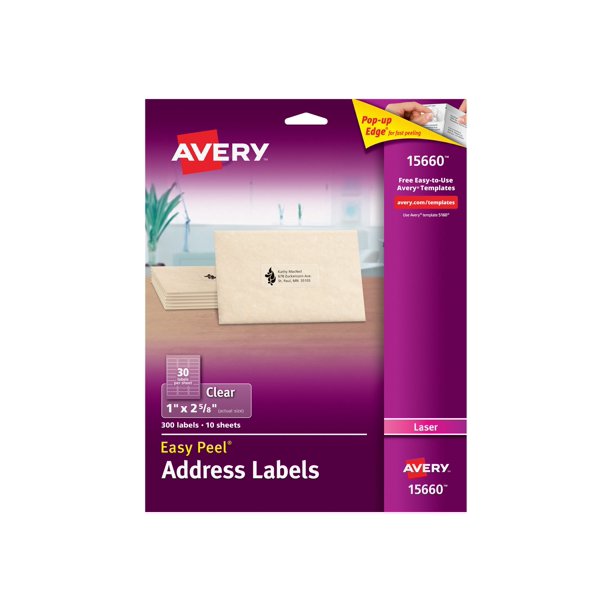 Avery Easy Peel - Permanent adhesive - clear - 1 in x 2.63 in 300 label(s) (10 sheet(s) x 30 ...