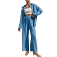 thumbnail image 1 of UPPADA Set Active Workout Set,Women Two Piece Fall Outfits 2 Pc Oversized Outfits Fleece Zip up Hoodie Matching Drawstring Joggers Tracksuit Sets with Pockets Sky Blue,L, 1 of 6