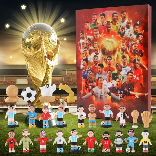 ugador de Fútbol Adviento 2024,Muñeco de fútbol de de la Copa Mundial Adviento Navidad para niños 24 Goma Cuenta Regresiva Navidad Calendarios Adviento Juguete Regalos