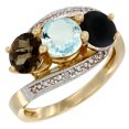 thumbnail image 1 of 14K Yellow Gold Natural Smoky Topaz, Aquamarine & Black Onyx 3 stone Ring Round 6mm Diamond Accent, size 5, 1 of 2