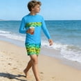 thumbnail image 7 of Nilvkv Boys Swim Set,Boys Bathing Suit,Long Sleeve Hawaiian Print Fast Dry Rash Guard Set Surfing Summer Beach Blue 5-6 Years, 7 of 7