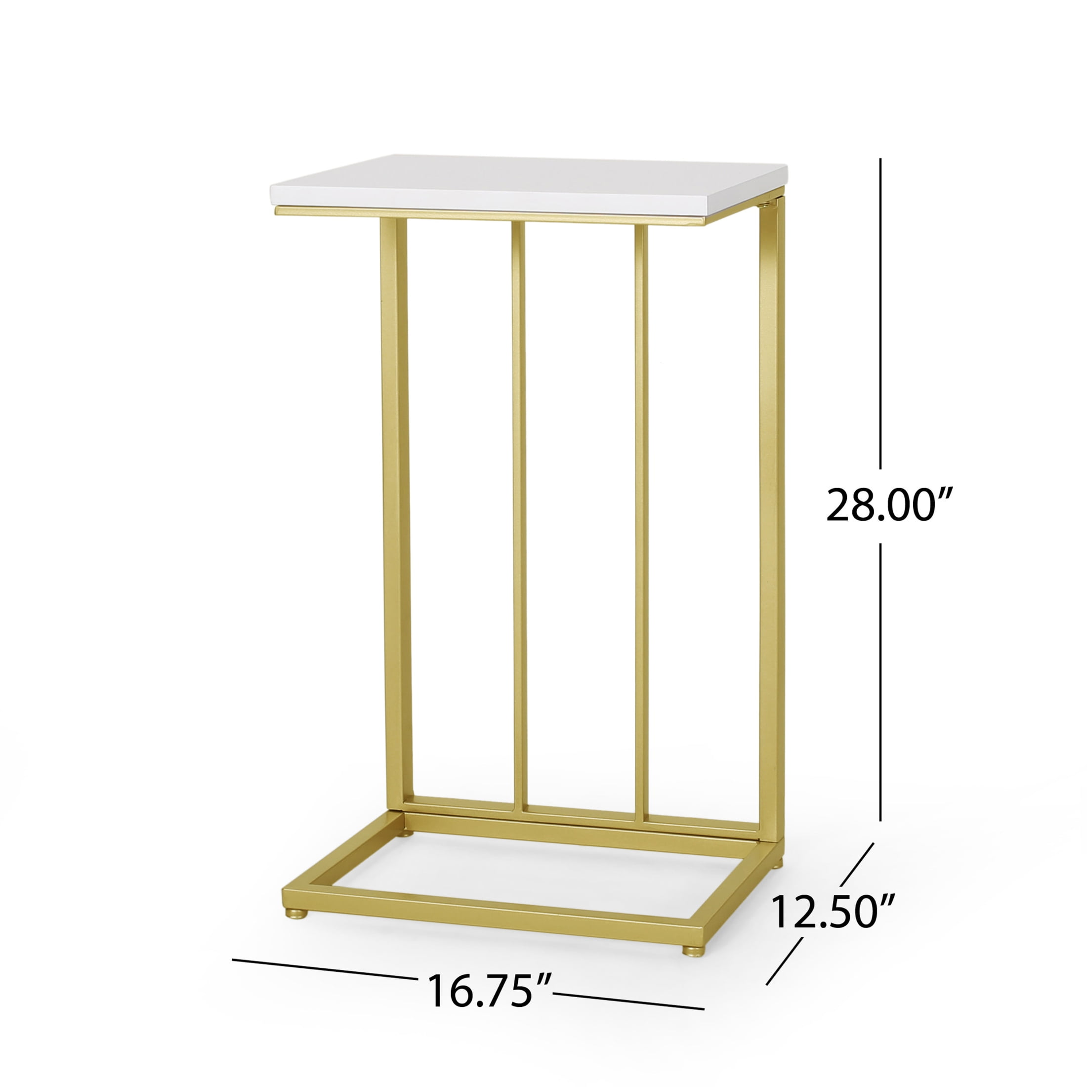 Noble House Wade Modern Glam C Side Table, Set of 2, Champagne Gold, White