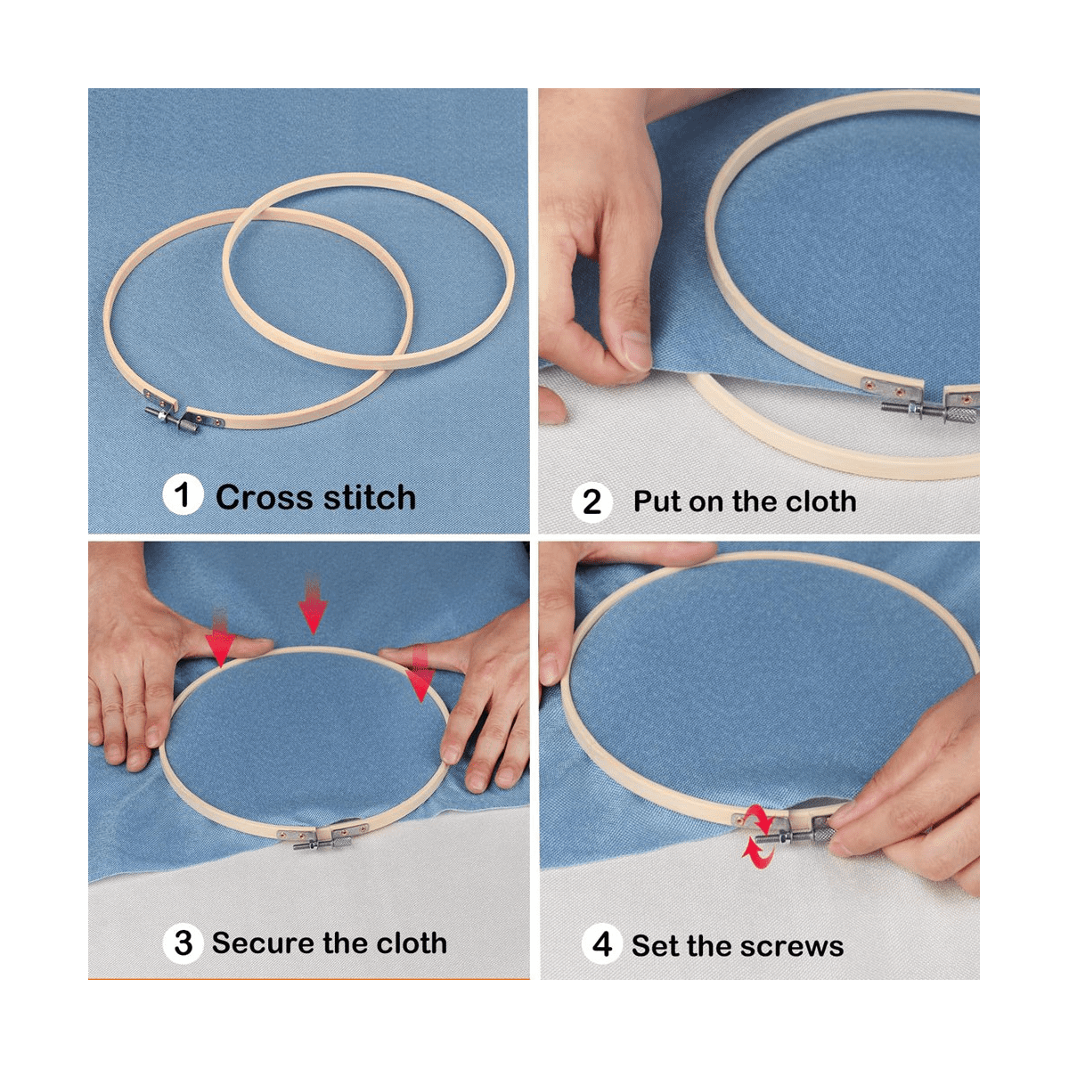 15PCS Bamboo Embroidery Hoops Set, 12 Inch Embroidery Hoop Adjustable in Bulk for Needlework, Sewing and Crafts