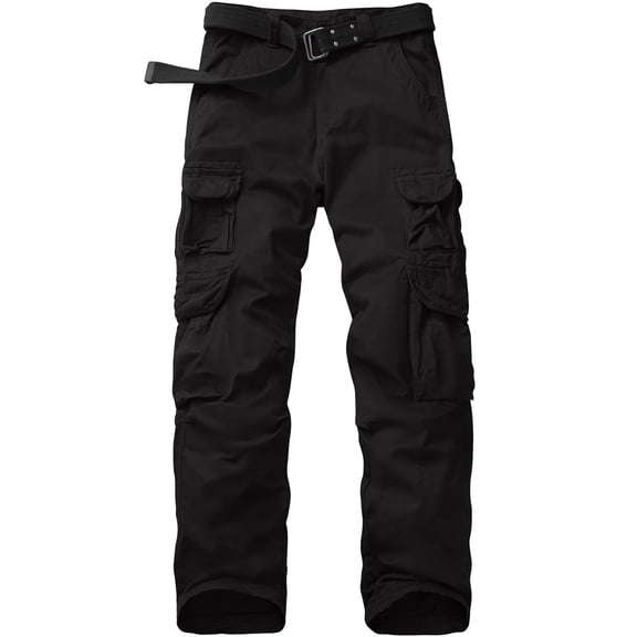 FEN AI Cargo Pants for Men Black Cotton Pants Casual Travel Hiking Trousers Heavy Duty Workwear with 10 Pockets (No Belt)