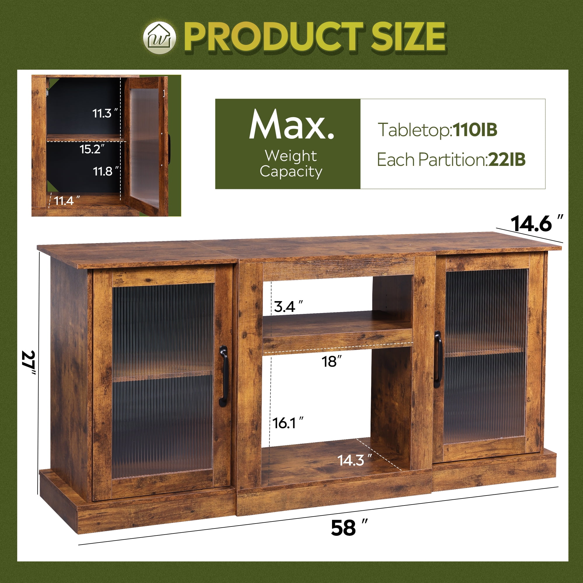 GALAXHERO TV Stand for 65 inch TV Media Console Cabinet with Storage and Open Shelves Entertainment Center for Living Room, Bedroom Rustic Brown