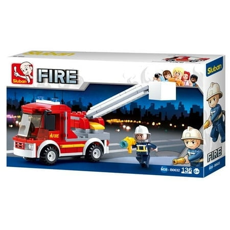 Small Fire Truck with Ladder Building Brick Kit (136 Pcs)