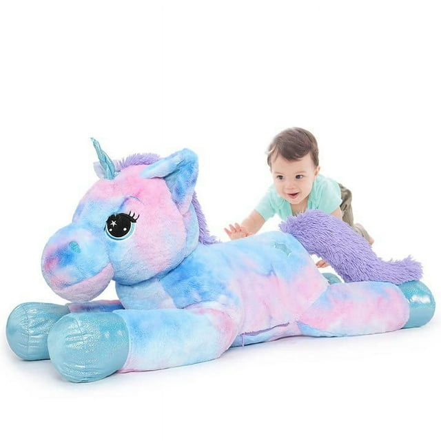 Peluche de peluche Tezituor con forma de unicornio gigante, 110 cm, arcoíris