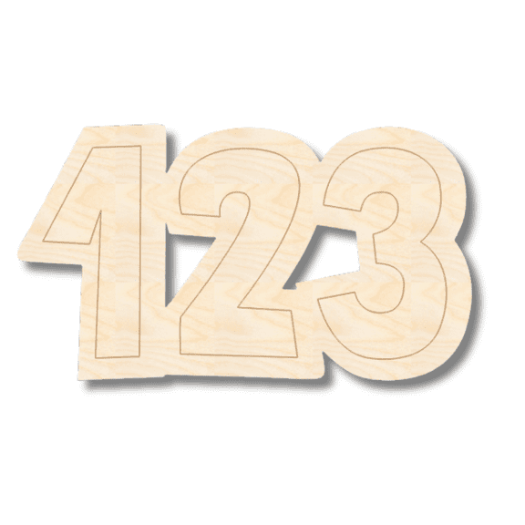 Unfinished Wood Etched 123 Shape | Paint By Line Crafts 3" / 1/8"