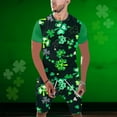 thumbnail image 2 of TSADFHJI Pyjama pour Hommes Ensemble Court Imprimé Jour de la Saint-Patrick Col Rond Manches Courtes Short Costume L Noir, 2 of 5