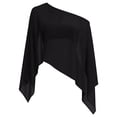 thumbnail image 4 of BODOAO Women’s One Shoulder Asymmetrical Blouse Batwing Sleeve Flowing Poncho Top Loose Fit Elegant Tunic Shirt for Party Evening Vacation Wedding Guest Dressy Outfits Black S, 4 of 4