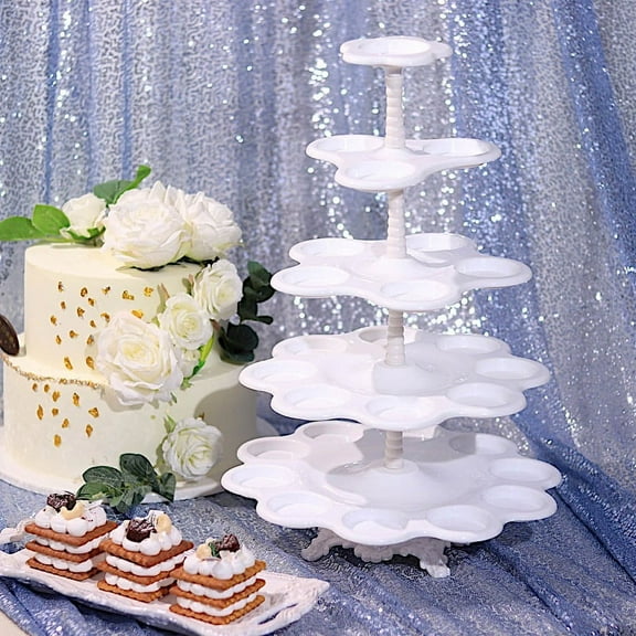Balsa Circle 18" White 5 Tier Plastic Scallop Design Cupcake Holder Dessert Stand Wedding Party Decorations