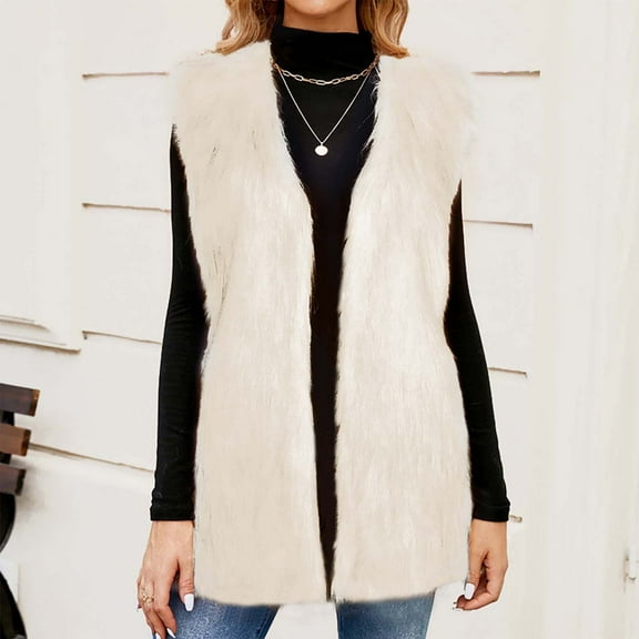 Ofreoo Womens Winter Coats Faux Vest with Stand Collar ,Fur Jackets,Holiday,Wedding,Party ,Christmas Clearance