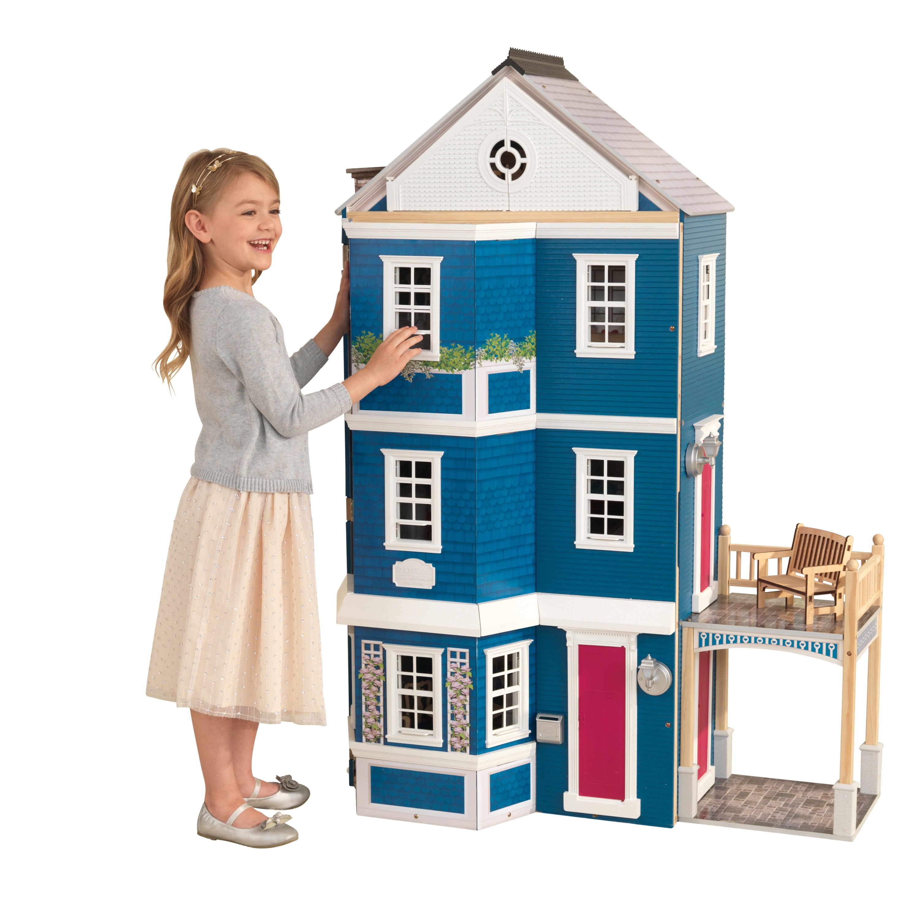 KidKraft 20 Piece Grand Anniversary Dollhouse in Blue and White Children Kids 