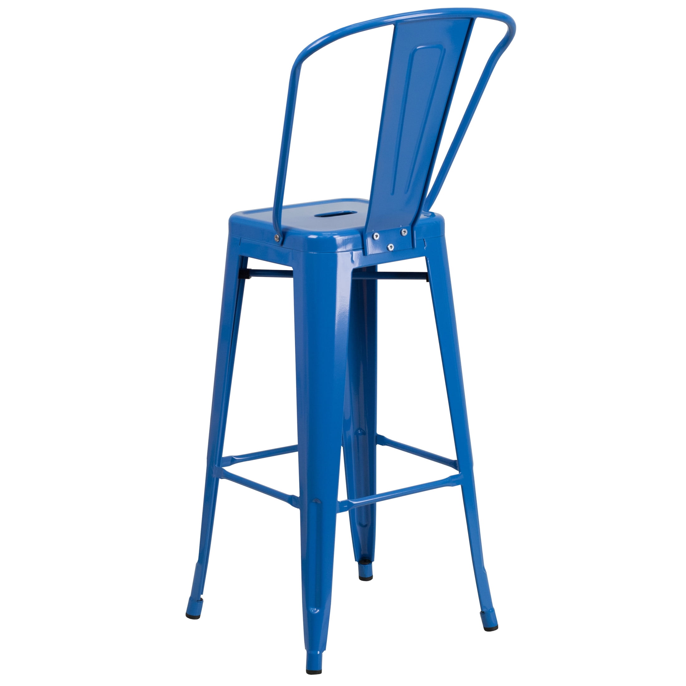 Merrick Lane Blue 30" High Metal Bar Height Stool with Removable Back for Indoor-Outdoor Use