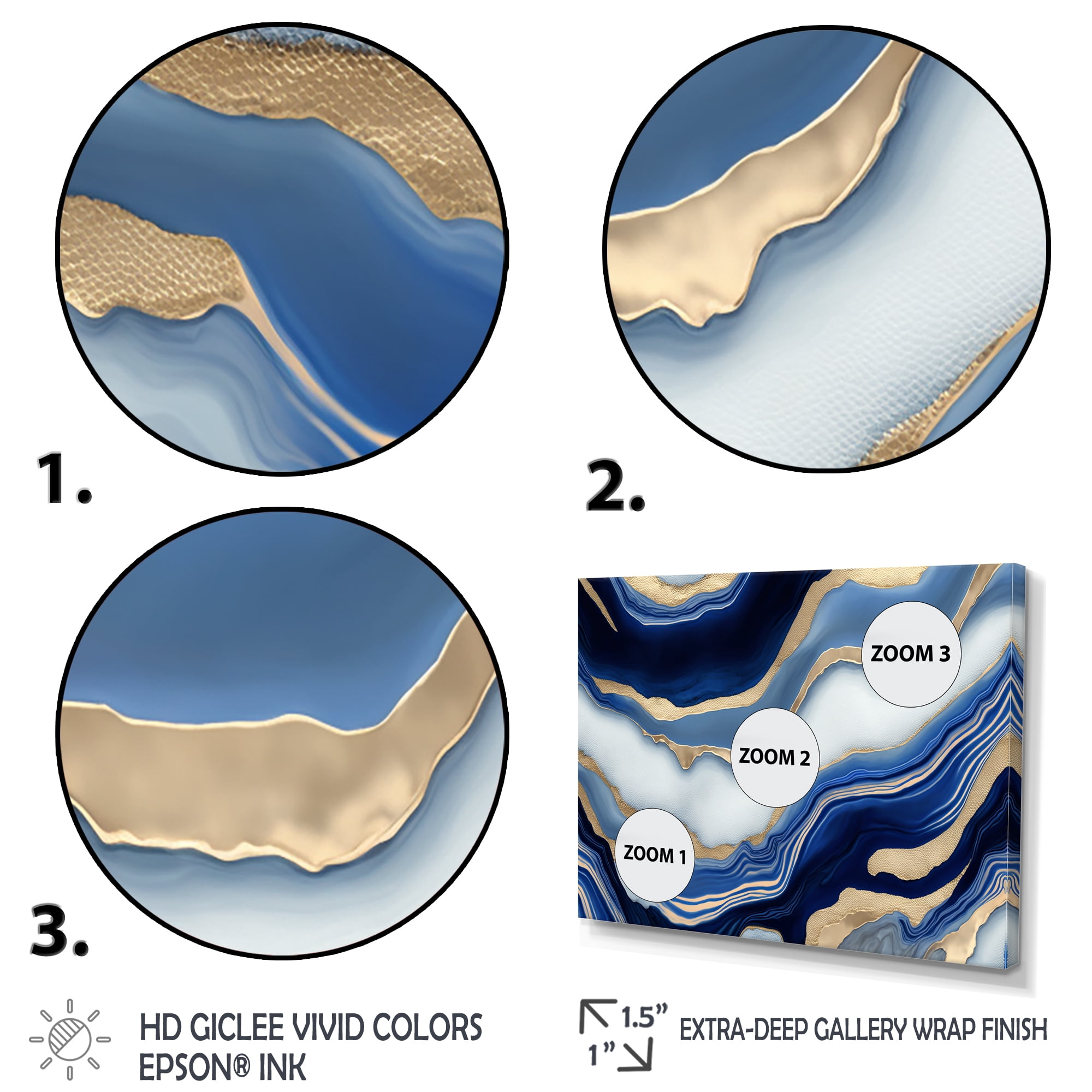 Designart Vibrant Blue And Gold Flow Art III Canvas Wall Art