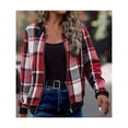 thumbnail image 4 of Chaquetas de Mujer Informales con Cremallera, de Franela A Cuadros, Larga, Holgadas, Ideales para Otoño. Rojo L, 4 of 7