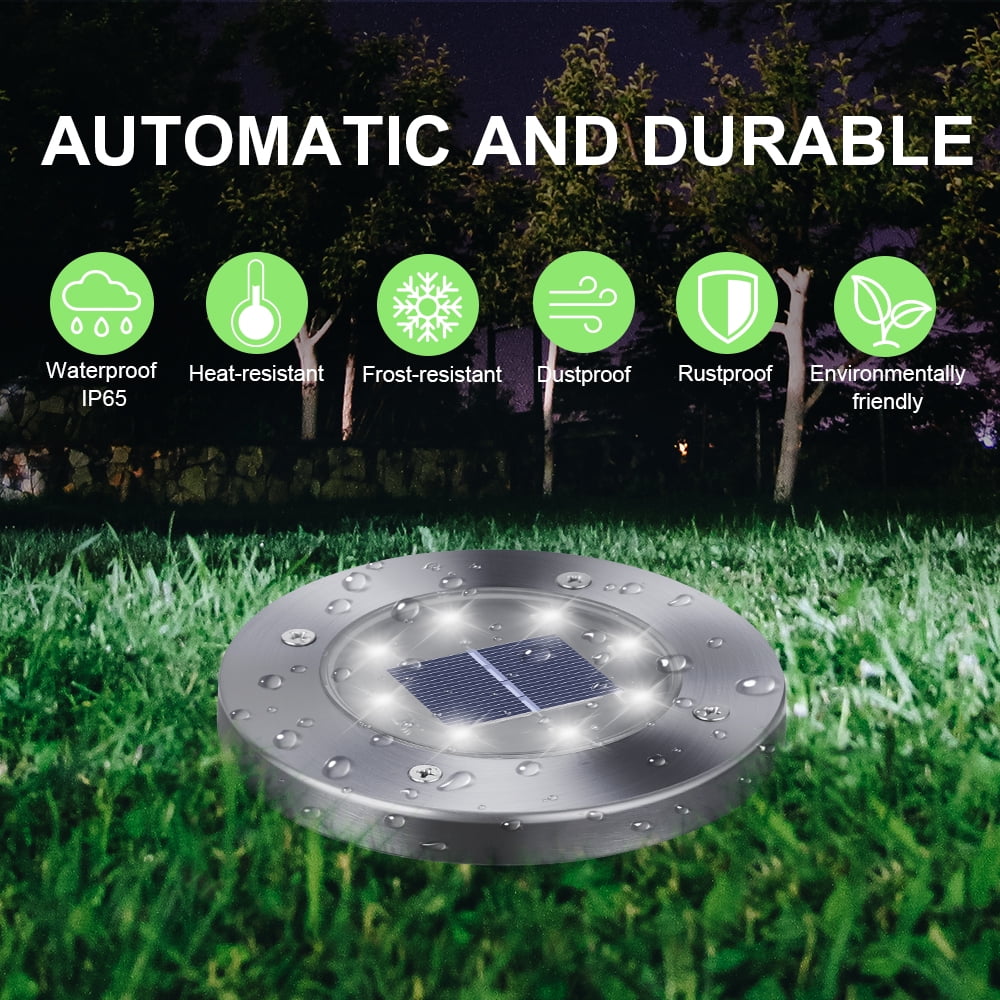 Toodour 12 Pack Solar Ground Lights Outdoor, 8 LED Waterproof Solar Disk Lights for Garden Landscape Pathway Yard Deck Lawn Patio Walkway, White