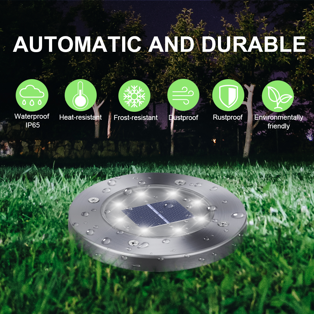 Toodour 12-Pack Solar Ground Lights, White Disk photo 3