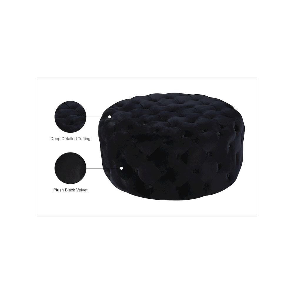 Meridian Furniture Addison Button Tufted Black Velvet Ottoman and Bench