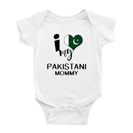

I Heart My Pakistani Mommy Pakistan Love Flag Newborn Baby Bodysuits (White 6-12 Months)