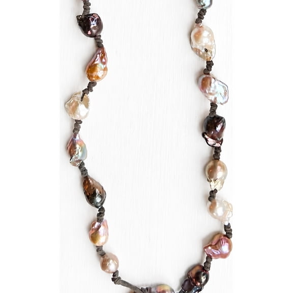 Suzannes Jewelry Hand Knotted Statement Gray Freshwater Baroque Pearl Necklace, 30 inches, Women,Adult