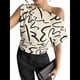 thumbnail image 1 of Blusa de Mujer con Cuello Asimétrico Estampado y Fruncido, Elegante, para Oficina y Trabajo Albaricoque M, 1 of 8